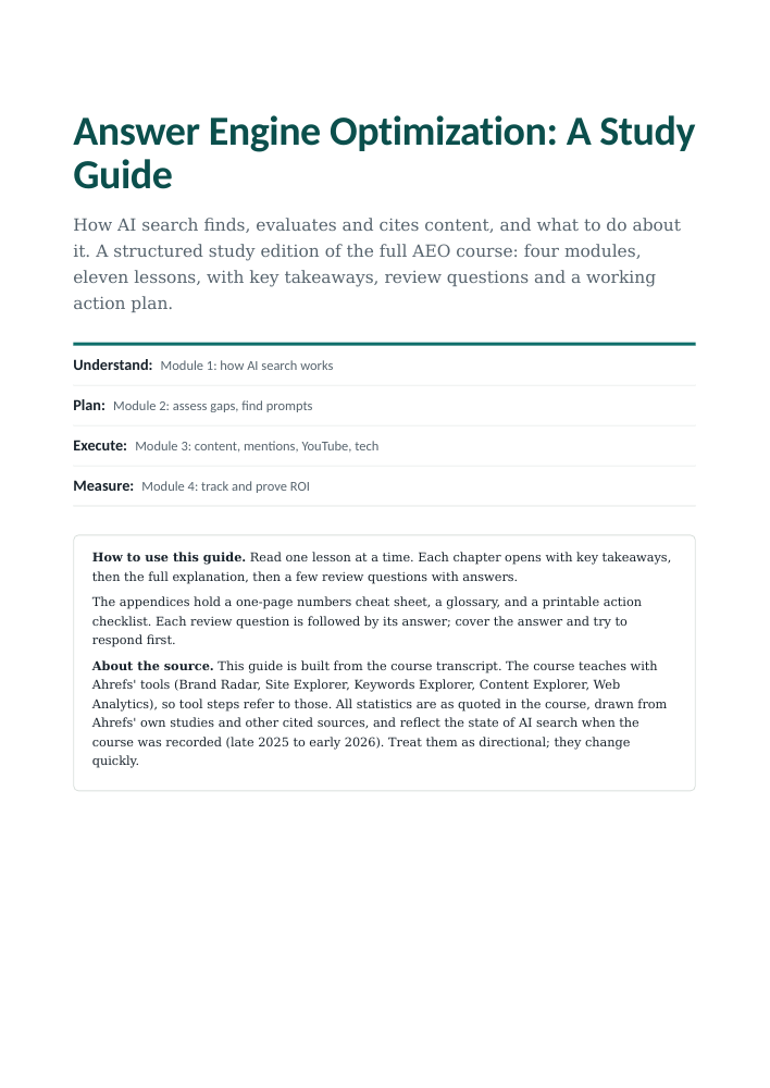 Answer Engine Optimization study guide cover